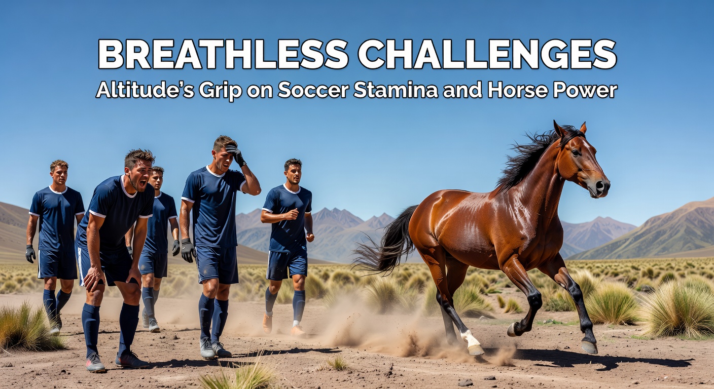 Soccer players gasping for air during a high-altitude match in the Andes, highlighting the physical toll on stamina