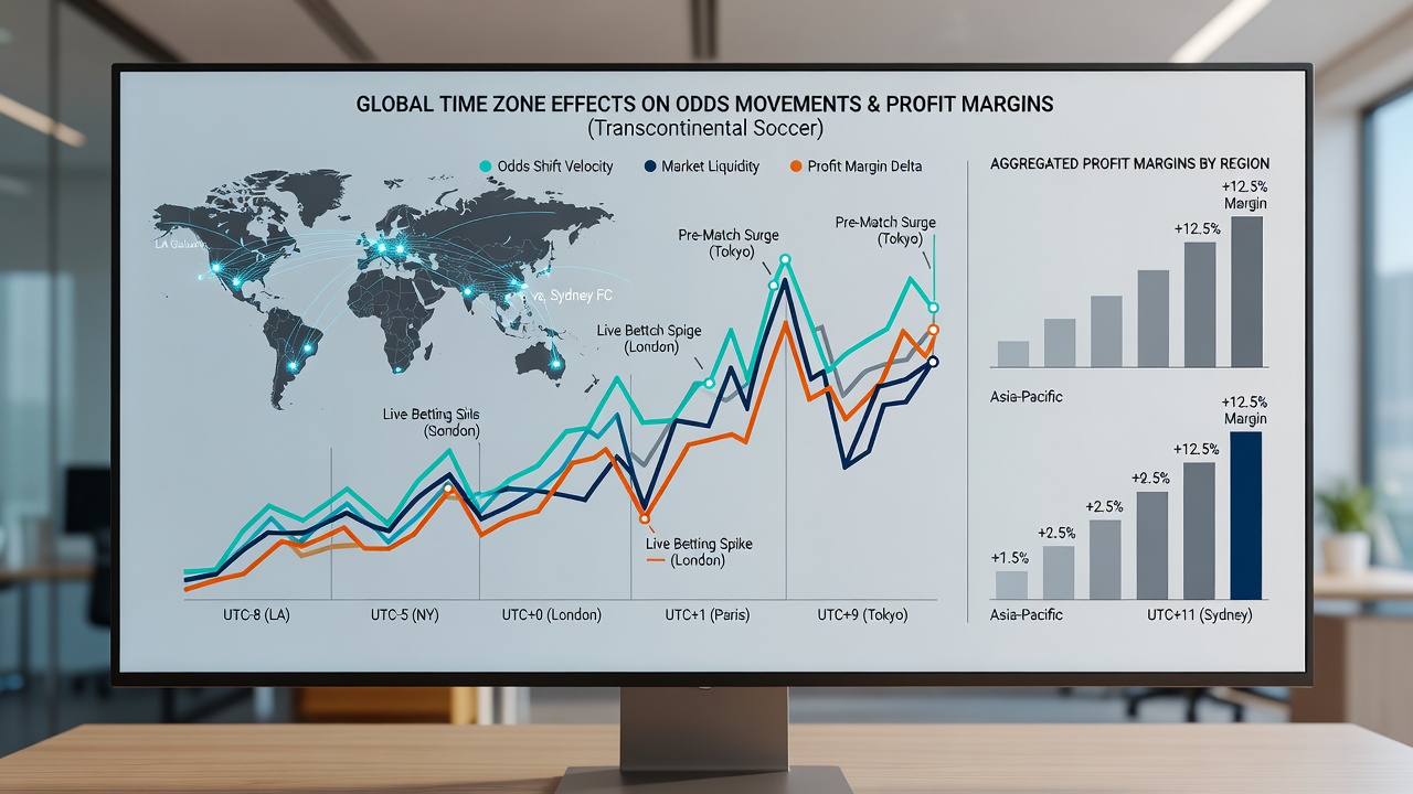 Chart displaying odds movement timelines across time zones for soccer and horse racing events