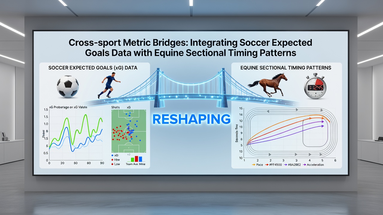 Split-screen visualization comparing soccer xG trends with horse racing sectional graphs used in accumulator modeling