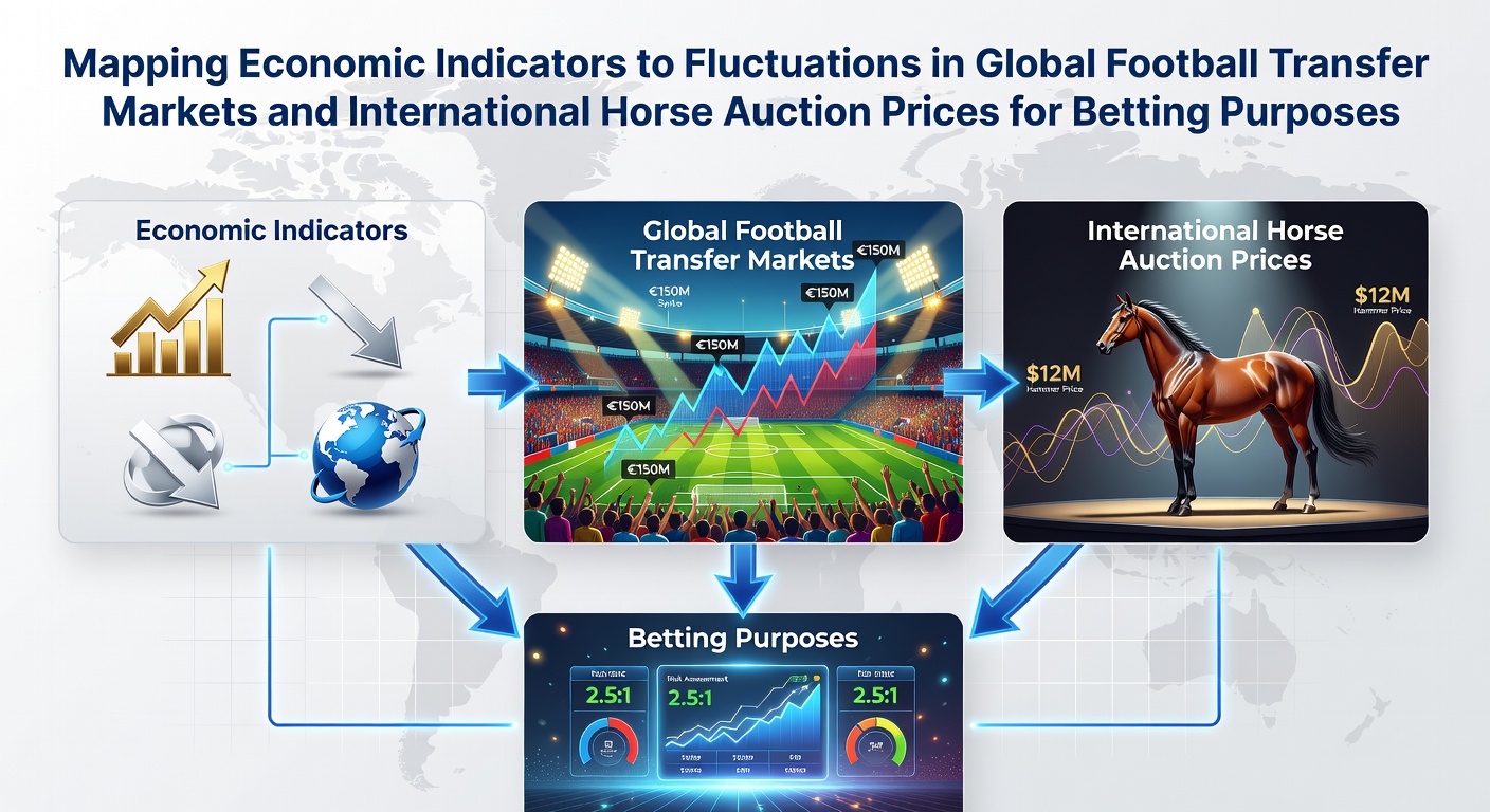 Economic indicators chart overlaid on football transfer and horse auction data visualizations