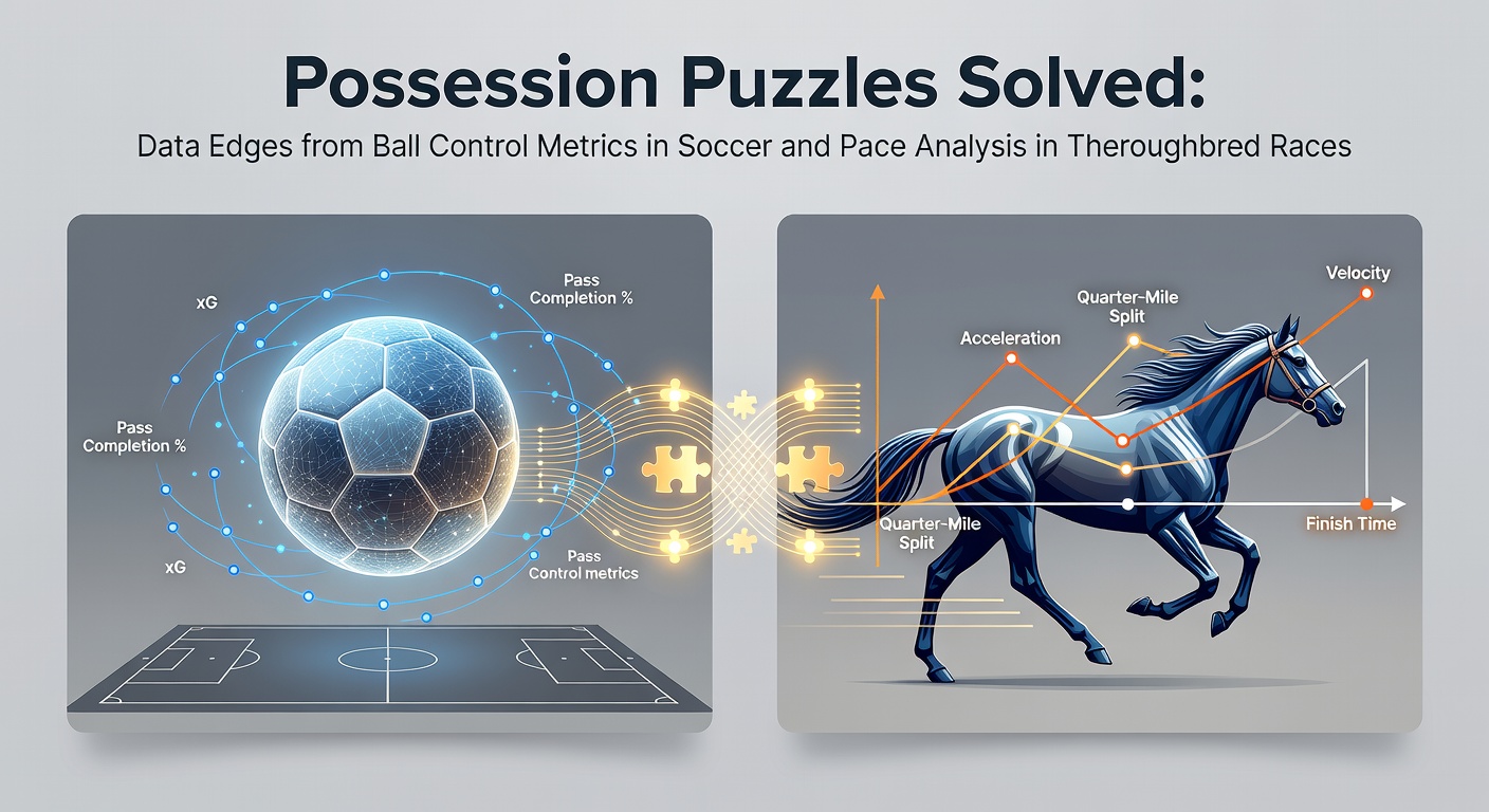 Soccer players battling for ball control on a rain-slicked pitch, overlaid with pace charts from a thoroughbred race showing fractional speed lines