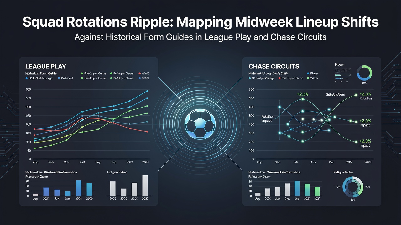 Midweek squad rotation patterns in football leagues and horse racing chase events shown through lineup charts and form data overlays