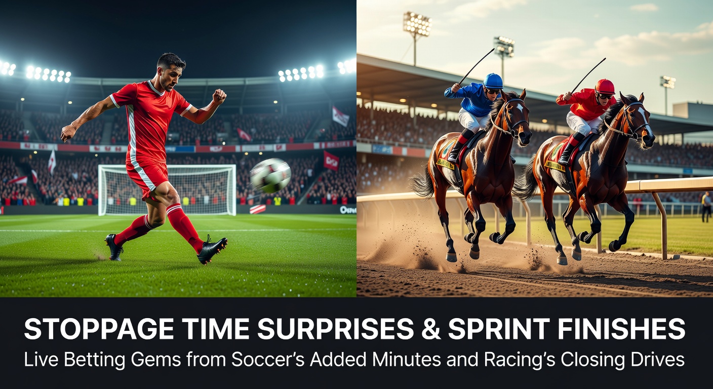 Soccer players scrambling in the penalty area during frantic stoppage time action, with the clock ticking down