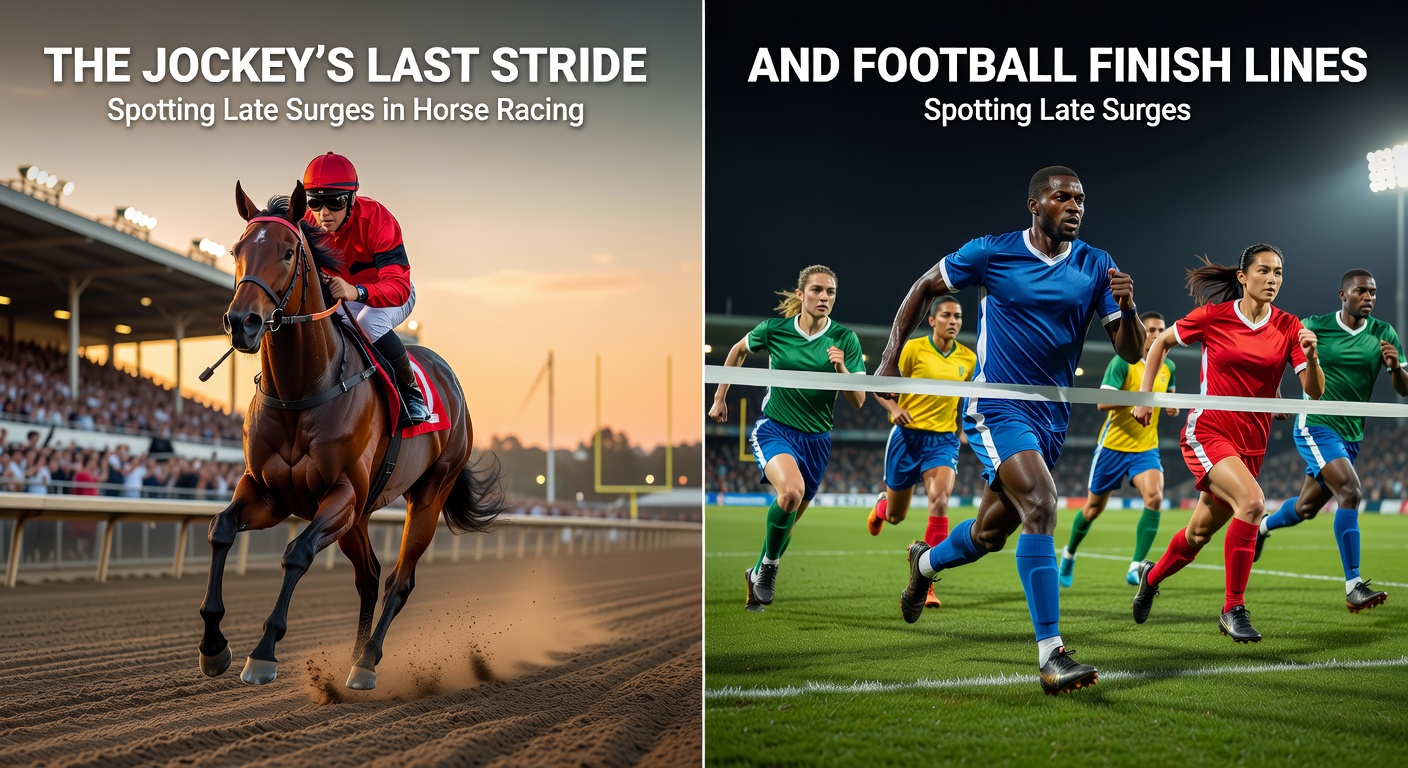 A jockey urging his horse forward in the final stretch of a race, capturing the tension of a late surge