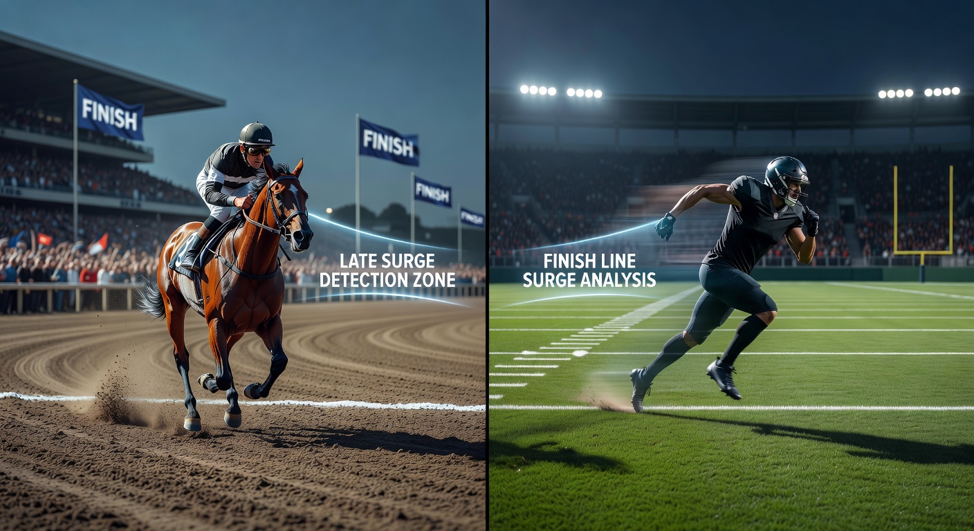 Football players sprinting toward the goal in stoppage time, highlighting a dramatic late surge during a match