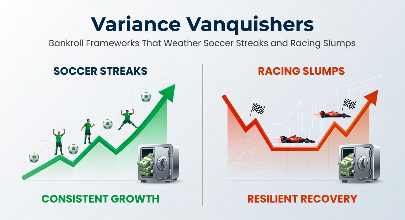 Graph illustrating bankroll fluctuations during soccer win streaks and horse racing slumps, highlighting resilient frameworks