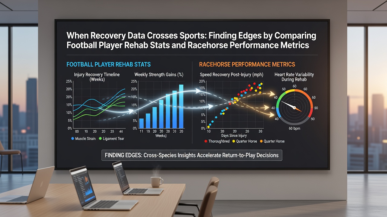 Data analysts reviewing recovery timelines from football and thoroughbred racing records